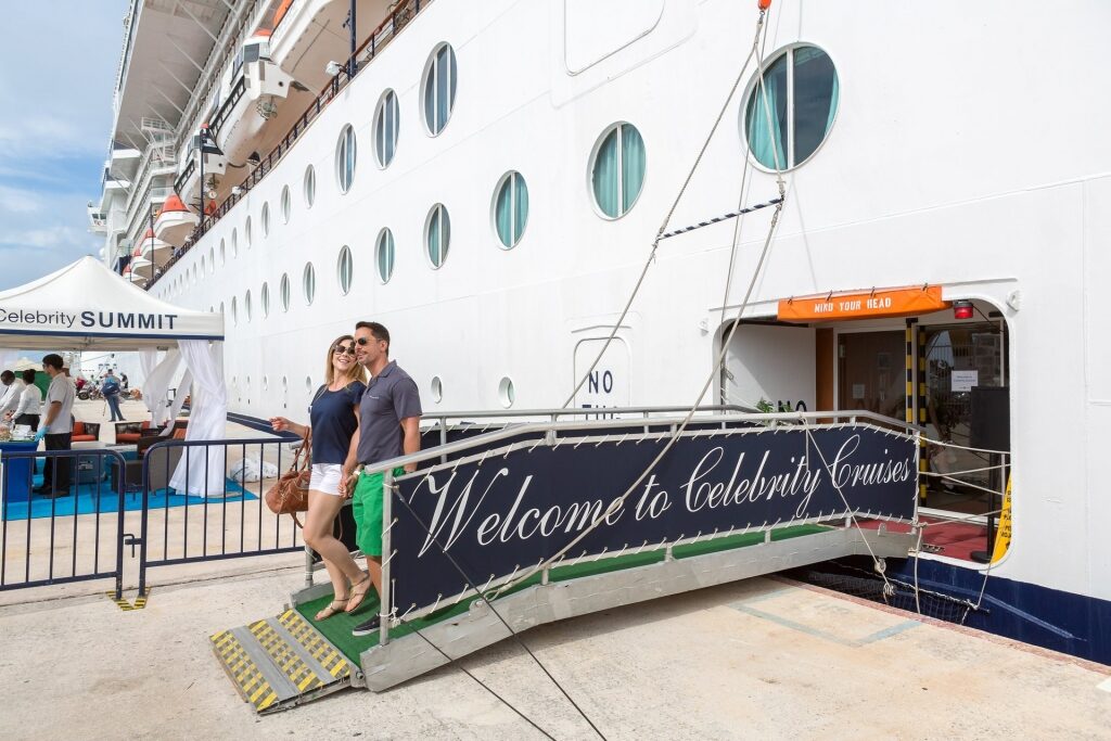 Couple going out of cruise ship